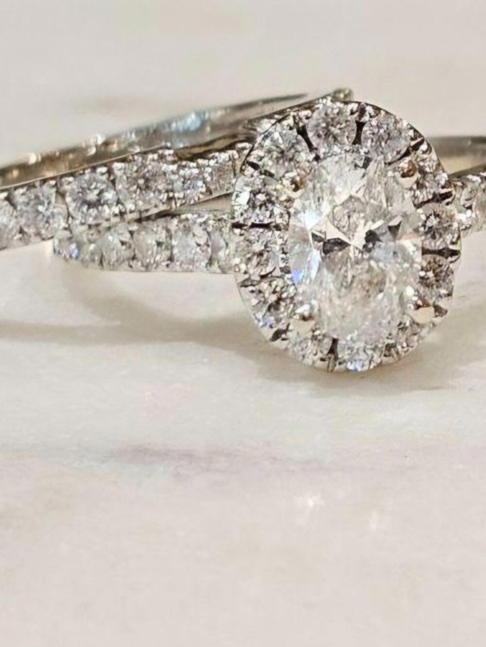 Natural Diamond 14K White Gold 4-prong oval SI1 1.65 total ctw - Picture 2 of 5